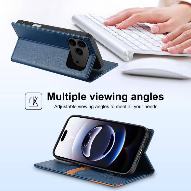 For iPhone 17 Pro Max N.BEKUS P3 RFID Stitching Magnetic Flip Leather Phone Case(Blue) by N.BEKUS