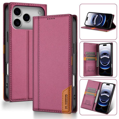 For iPhone 17 Pro Max N.BEKUS P3 RFID Stitching Magnetic Flip Leather Phone Case(Wine Red) by N.BEKUS