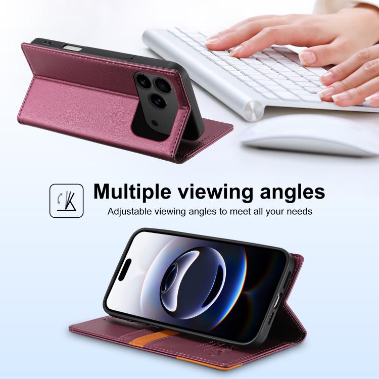 For iPhone 17 Pro Max N.BEKUS P3 RFID Stitching Magnetic Flip Leather Phone Case(Wine Red) by N.BEKUS