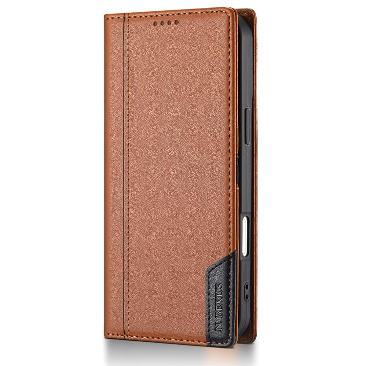 For iPhone 17 Pro Max N.BEKUS P3 RFID Stitching Magnetic Flip Leather Phone Case(Brown) by N.BEKUS