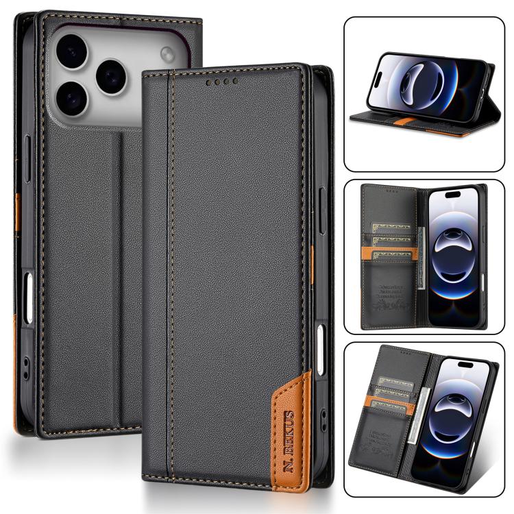For iPhone 17 Pro N.BEKUS P3 RFID Stitching Magnetic Flip Leather Phone Case(Black) by N.BEKUS