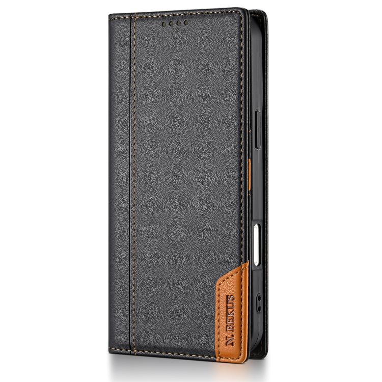For iPhone 17 Pro N.BEKUS P3 RFID Stitching Magnetic Flip Leather Phone Case(Black) by N.BEKUS
