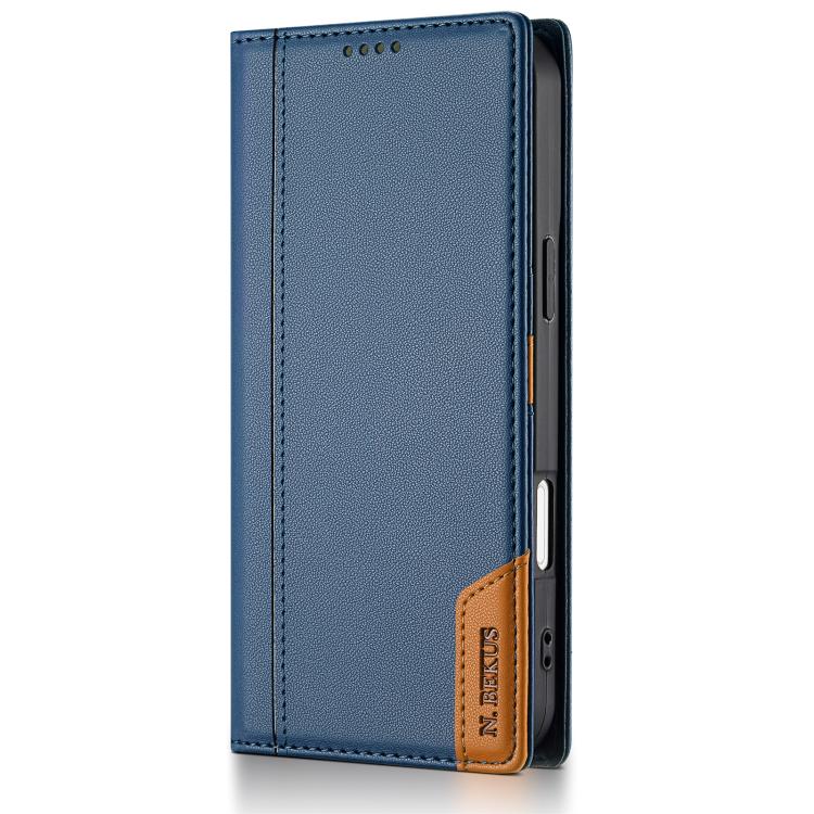 For iPhone 17 Pro N.BEKUS P3 RFID Stitching Magnetic Flip Leather Phone Case(Blue) by N.BEKUS