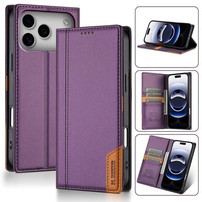 For iPhone 17 Pro N.BEKUS P3 RFID Stitching Magnetic Flip Leather Phone Case(Purple) by N.BEKUS