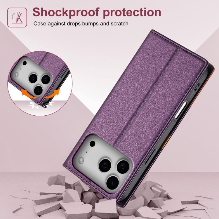 For iPhone 17 Pro N.BEKUS P3 RFID Stitching Magnetic Flip Leather Phone Case(Purple) by N.BEKUS