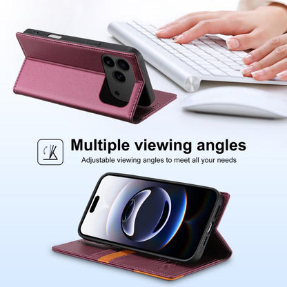 For iPhone 17 Pro N.BEKUS P3 RFID Stitching Magnetic Flip Leather Phone Case(Wine Red) by N.BEKUS