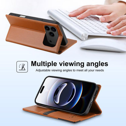 For iPhone 17 Pro N.BEKUS P3 RFID Stitching Magnetic Flip Leather Phone Case(Brown) by N.BEKUS