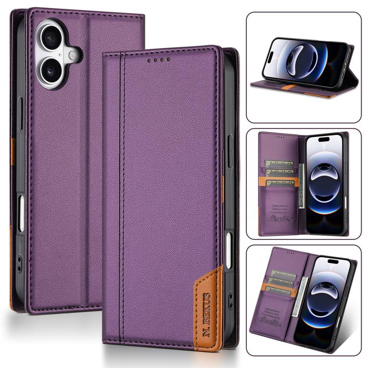 For iPhone 17 N.BEKUS P3 RFID Stitching Magnetic Flip Leather Phone Case(Purple) by N.BEKUS