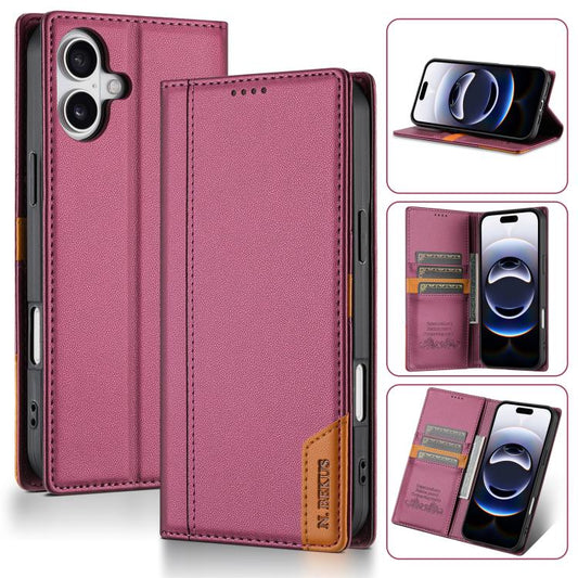 For iPhone 17 N.BEKUS P3 RFID Stitching Magnetic Flip Leather Phone Case(Wine Red) by N.BEKUS
