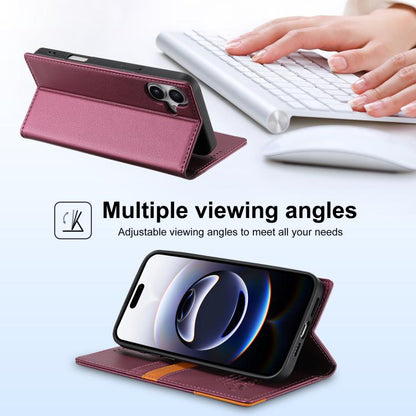 For iPhone 17 N.BEKUS P3 RFID Stitching Magnetic Flip Leather Phone Case(Wine Red) by N.BEKUS