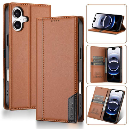 For iPhone 17 N.BEKUS P3 RFID Stitching Magnetic Flip Leather Phone Case(Brown) by N.BEKUS