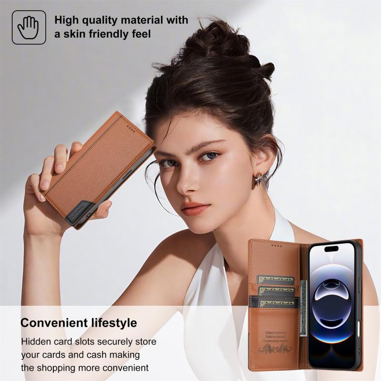 For iPhone 17 N.BEKUS P3 RFID Stitching Magnetic Flip Leather Phone Case(Brown) by N.BEKUS