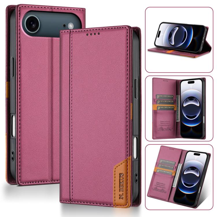 For iPhone Air N.BEKUS P3 RFID Stitching Magnetic Flip Leather Phone Case(Wine Red) by N.BEKUS