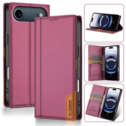 For iPhone Air N.BEKUS P3 RFID Stitching Magnetic Flip Leather Phone Case(Wine Red) by N.BEKUS