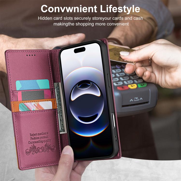 For iPhone Air N.BEKUS P3 RFID Stitching Magnetic Flip Leather Phone Case(Wine Red) by N.BEKUS