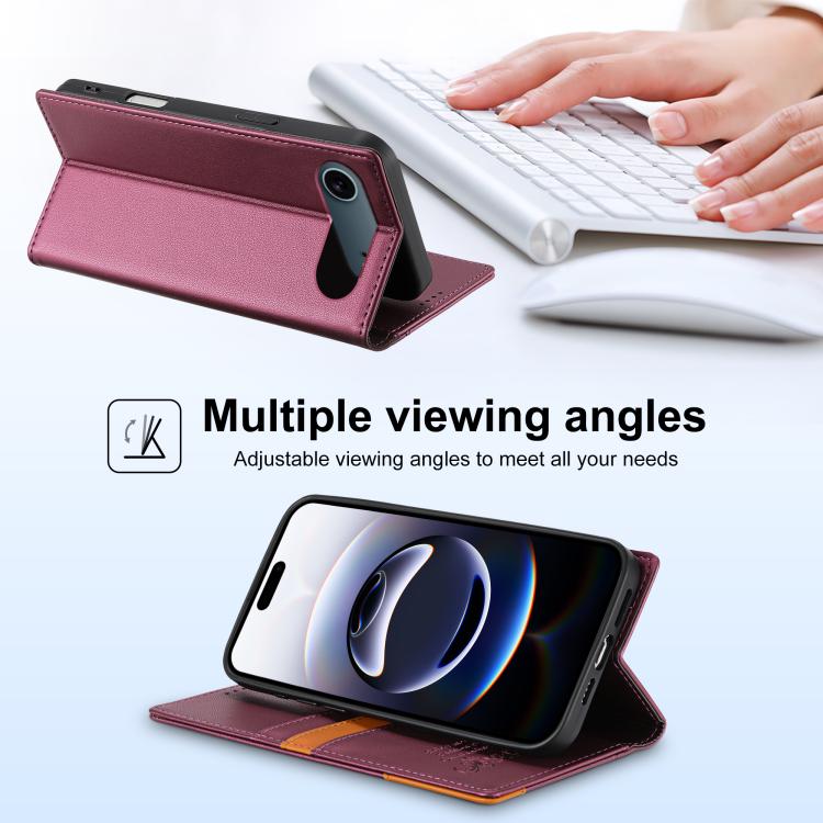 For iPhone Air N.BEKUS P3 RFID Stitching Magnetic Flip Leather Phone Case(Wine Red) by N.BEKUS