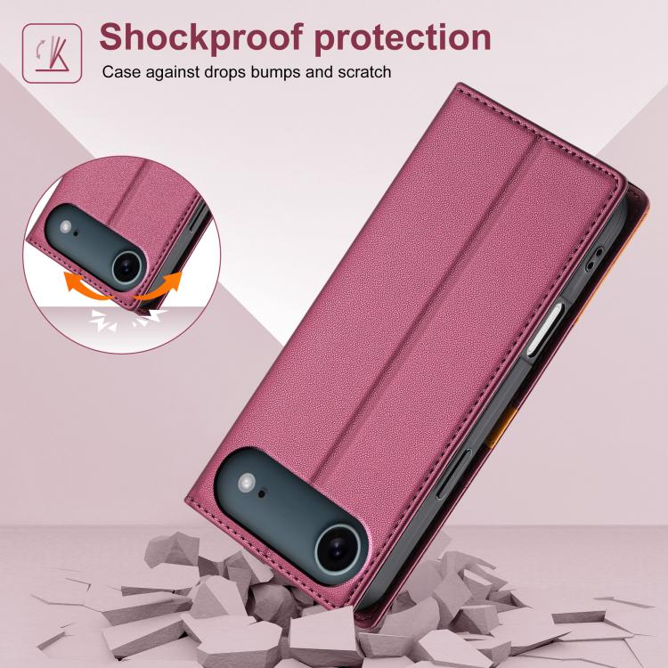 For iPhone Air N.BEKUS P3 RFID Stitching Magnetic Flip Leather Phone Case(Wine Red) by N.BEKUS
