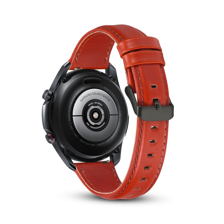 For Samsung Galaxy Watch 3 41mm Flat Texture Leather Watch Band(Red) by bashfashion