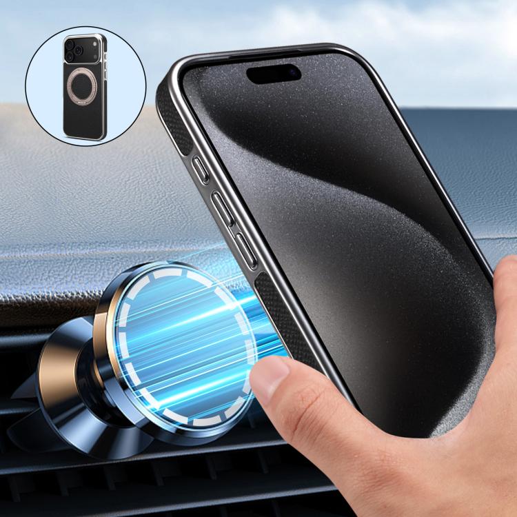 For iPhone 17 Pro Max Denior A23 Magnetic Holder Electroplating Genuine Leather Phone Case(Black) by Denior