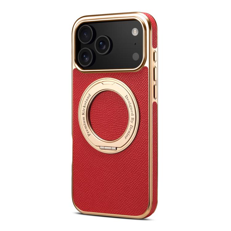 For iPhone 17 Pro Max Denior A23 Magnetic Holder Electroplating Genuine Leather Phone Case(Red) by Denior