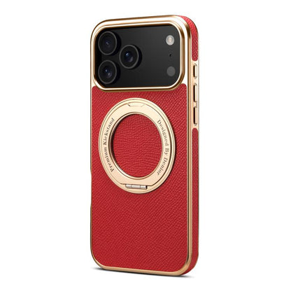 For iPhone 17 Pro Max Denior A23 Magnetic Holder Electroplating Genuine Leather Phone Case(Red) by Denior