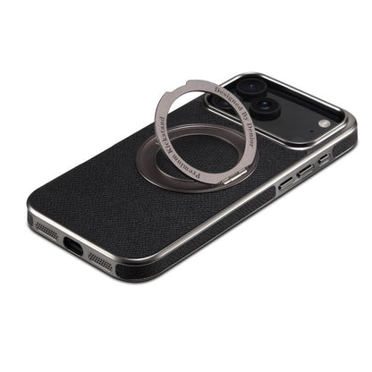 For iPhone 17 Pro Denior A23 Magnetic Holder Electroplating Genuine Leather Phone Case(Black) by Denior