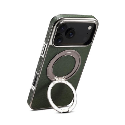 For iPhone 17 Pro Denior A23 Magnetic Holder Electroplating Genuine Leather Phone Case(Green) by Denior