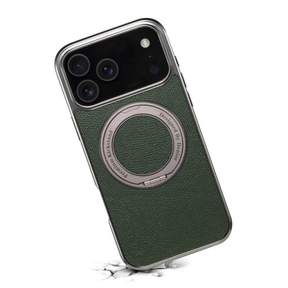 For iPhone 17 Pro Denior A23 Magnetic Holder Electroplating Genuine Leather Phone Case(Green) by Denior