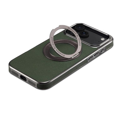 For iPhone 17 Pro Denior A23 Magnetic Holder Electroplating Genuine Leather Phone Case(Green) by Denior