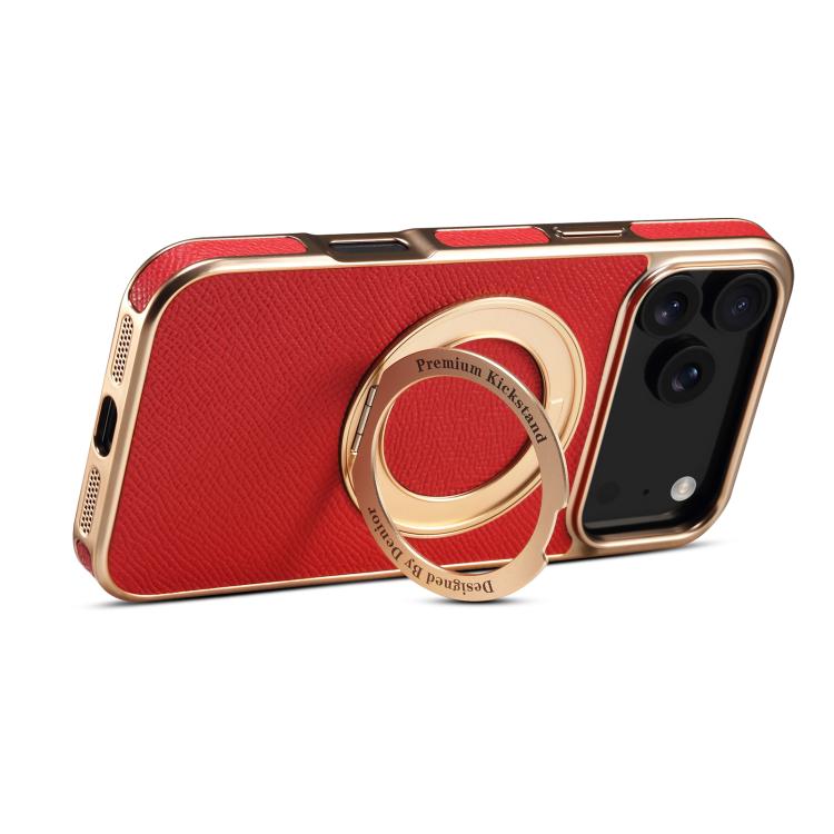 For iPhone 17 Pro Denior A23 Magnetic Holder Electroplating Genuine Leather Phone Case(Red) by Denior