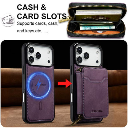 For iPhone 17 Pro Max LC.IMEEKE L6 Series Zipper Card Bag MagSafe Magnetic Phone Case(Purple) by LC.IMEEKE