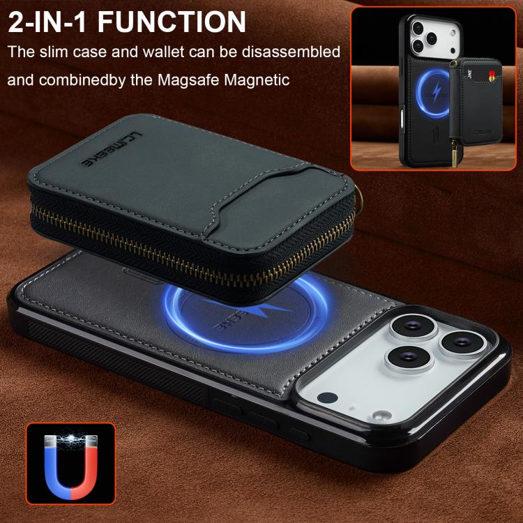 For iPhone 17 Pro Max LC.IMEEKE L6 Series Zipper Card Bag MagSafe Magnetic Phone Case(Black) by LC.IMEEKE