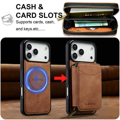 For iPhone 17 Pro Max LC.IMEEKE L6 Series Zipper Card Bag MagSafe Magnetic Phone Case(Brown) by LC.IMEEKE