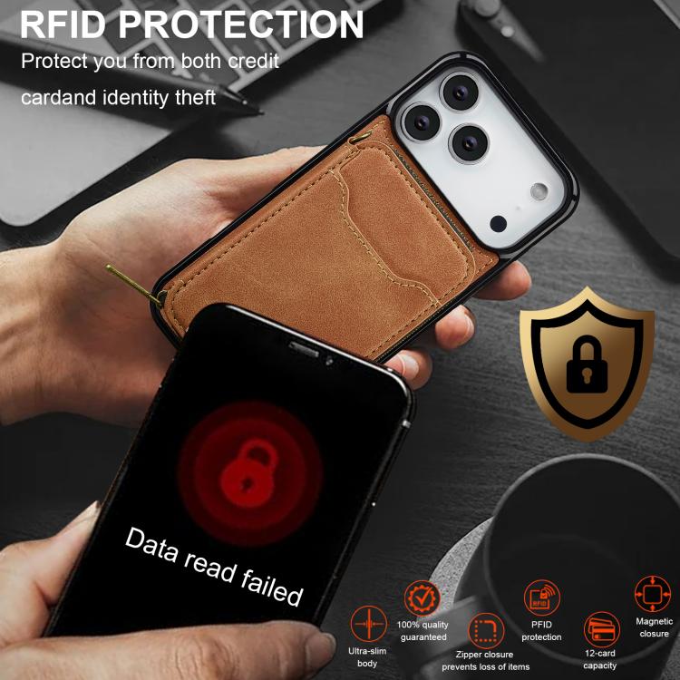 For iPhone 17 Pro Max LC.IMEEKE L6 Series Zipper Card Bag MagSafe Magnetic Phone Case(Brown) by LC.IMEEKE