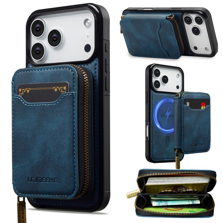 For iPhone 17 Pro Max LC.IMEEKE L6 Series Zipper Card Bag MagSafe Magnetic Phone Case(Blue) by LC.IMEEKE