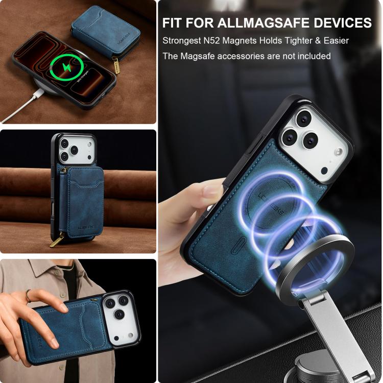 For iPhone 17 Pro Max LC.IMEEKE L6 Series Zipper Card Bag MagSafe Magnetic Phone Case(Blue) by LC.IMEEKE