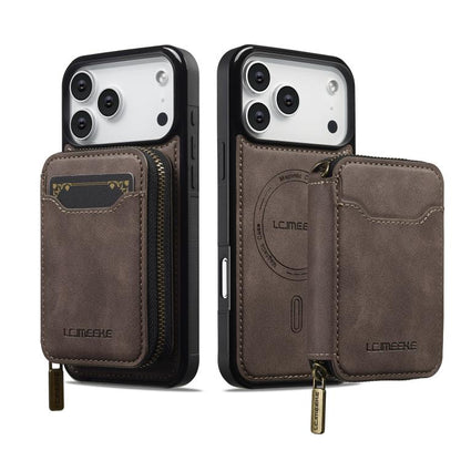 For iPhone 17 Pro Max LC.IMEEKE L6 Series Zipper Card Bag MagSafe Magnetic Phone Case(Coffee) by LC.IMEEKE