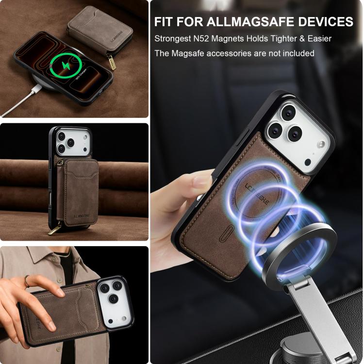 For iPhone 17 Pro Max LC.IMEEKE L6 Series Zipper Card Bag MagSafe Magnetic Phone Case(Coffee) by LC.IMEEKE