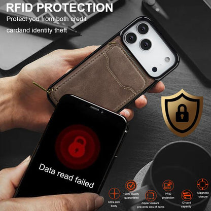 For iPhone 17 Pro Max LC.IMEEKE L6 Series Zipper Card Bag MagSafe Magnetic Phone Case(Coffee) by LC.IMEEKE