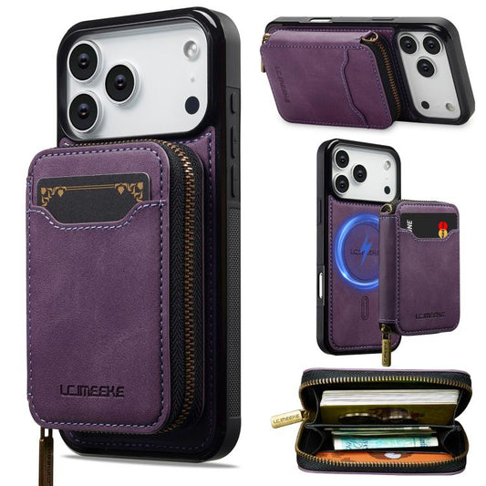 For iPhone 17 Pro LC.IMEEKE L6 Series Zipper Card Bag MagSafe Magnetic Phone Case(Purple) by LC.IMEEKE