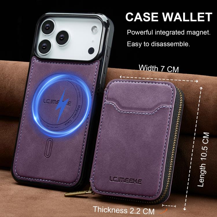 For iPhone 17 Pro LC.IMEEKE L6 Series Zipper Card Bag MagSafe Magnetic Phone Case(Purple) by LC.IMEEKE