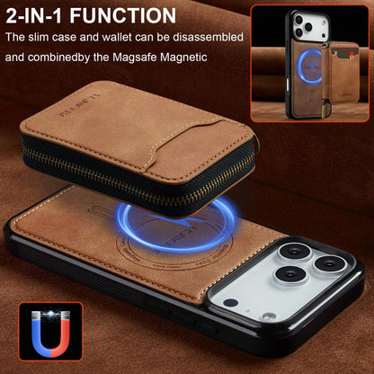 For iPhone 17 Pro LC.IMEEKE L6 Series Zipper Card Bag MagSafe Magnetic Phone Case(Brown) by LC.IMEEKE