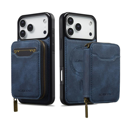 For iPhone 17 Pro LC.IMEEKE L6 Series Zipper Card Bag MagSafe Magnetic Phone Case(Blue) by LC.IMEEKE