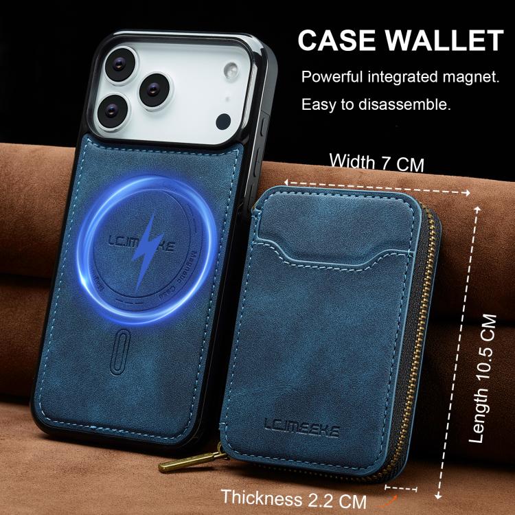 For iPhone 17 Pro LC.IMEEKE L6 Series Zipper Card Bag MagSafe Magnetic Phone Case(Blue) by LC.IMEEKE