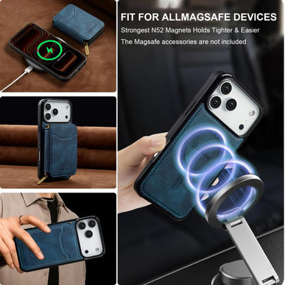 For iPhone 17 Pro LC.IMEEKE L6 Series Zipper Card Bag MagSafe Magnetic Phone Case(Blue) by LC.IMEEKE