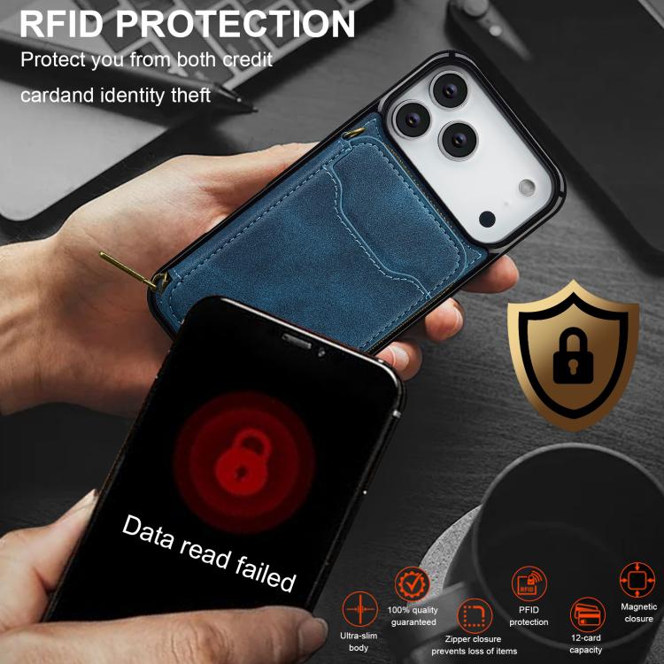 For iPhone 17 Pro LC.IMEEKE L6 Series Zipper Card Bag MagSafe Magnetic Phone Case(Blue) by LC.IMEEKE