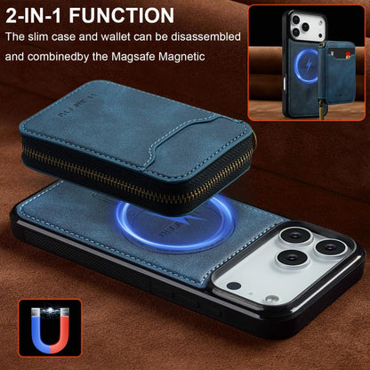 For iPhone 17 Pro LC.IMEEKE L6 Series Zipper Card Bag MagSafe Magnetic Phone Case(Blue) by LC.IMEEKE