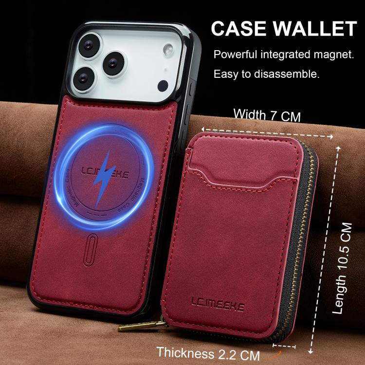 For iPhone 17 Pro LC.IMEEKE L6 Series Zipper Card Bag MagSafe Magnetic Phone Case(Red) by LC.IMEEKE