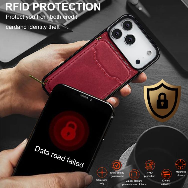 For iPhone 17 Pro LC.IMEEKE L6 Series Zipper Card Bag MagSafe Magnetic Phone Case(Red) by LC.IMEEKE