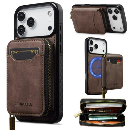 For iPhone 17 Pro LC.IMEEKE L6 Series Zipper Card Bag MagSafe Magnetic Phone Case(Coffee) by LC.IMEEKE